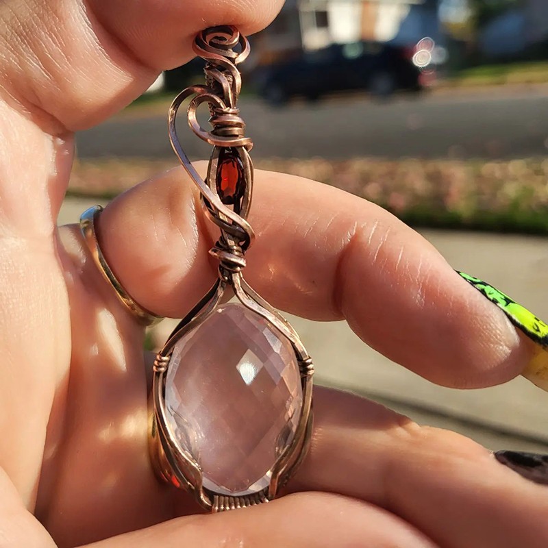 Faceted Rose Quartz & Garnet Wand Designer WW